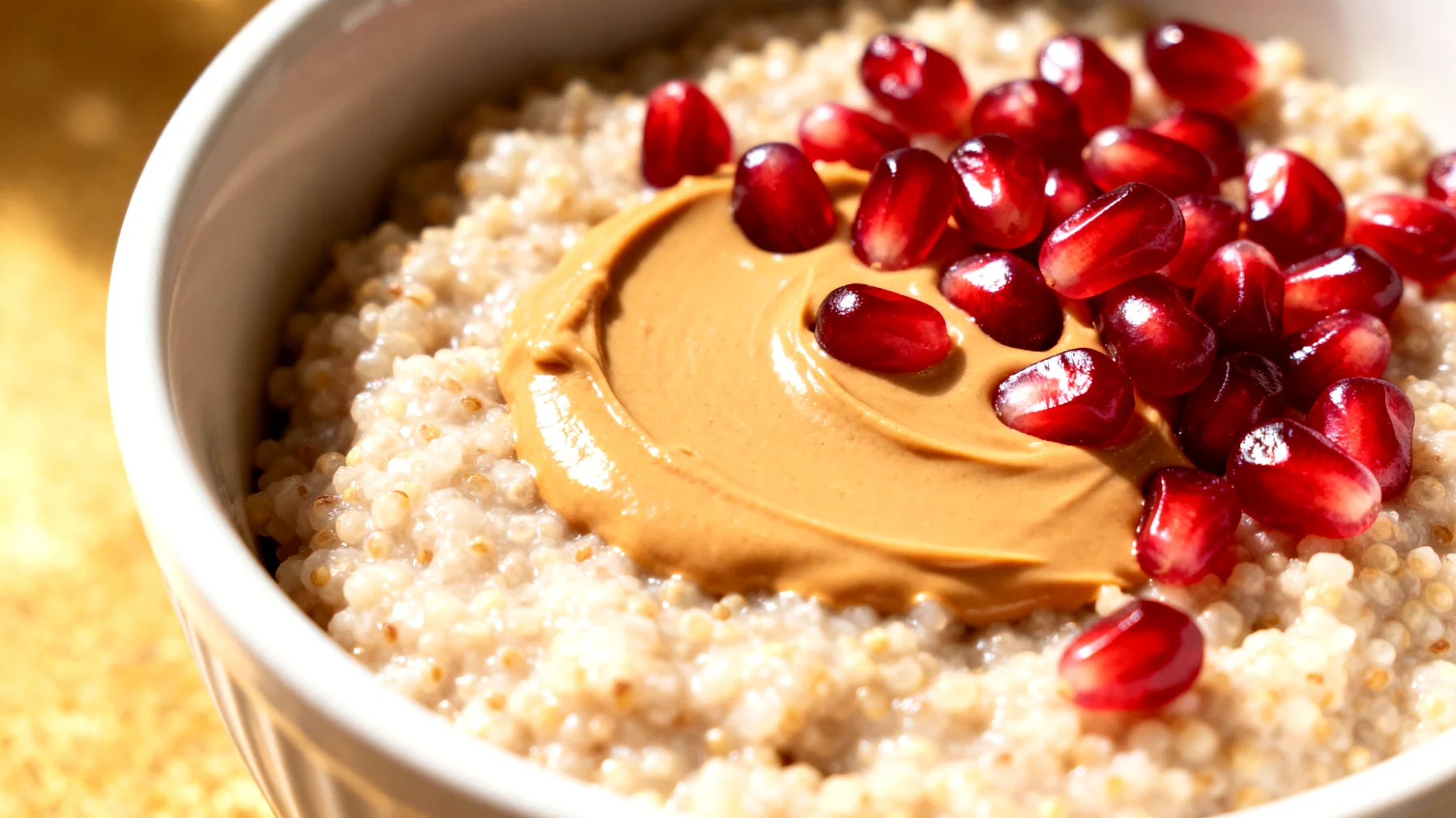Amaranth-Porridge mit Mandelmus und Granatapfelkernen"