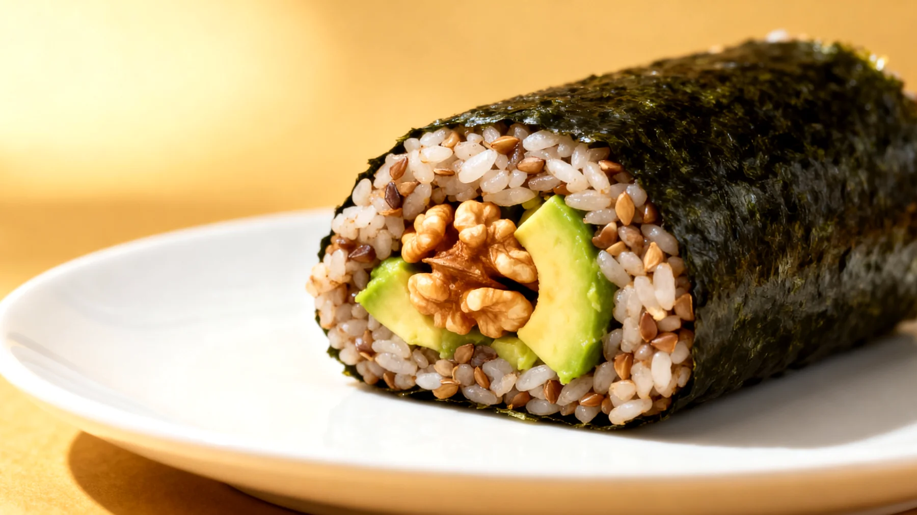 Buchweizen-Nori-Onigiri mit Walnüssen und Avocado"