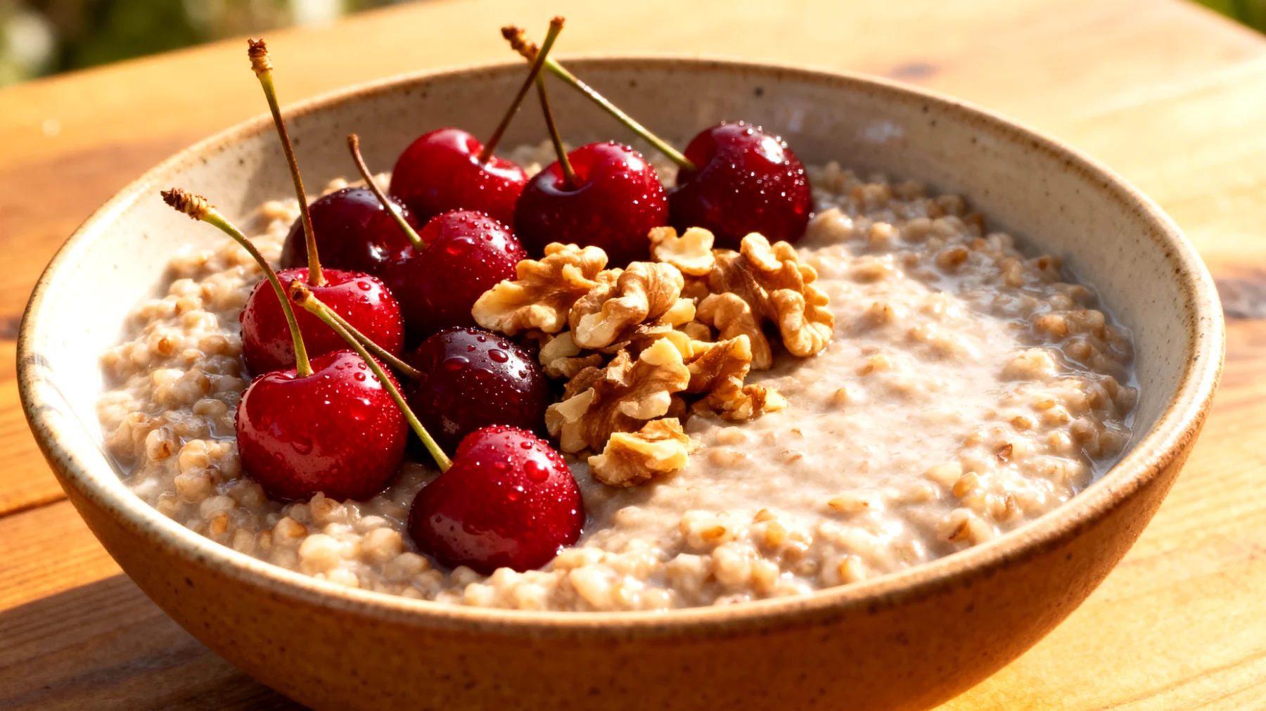 Buchweizen-Porridge mit Sauerkirschen und Walnüssen"