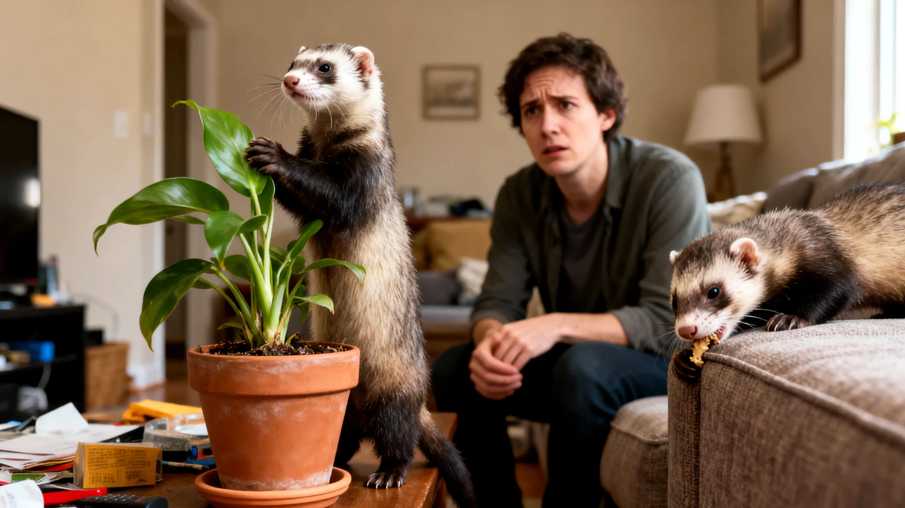 Frettchen benötigen ausreichend Bewegung und mentale Stimulation, können aber in Wohnungen aufgrund begrenzten Platzes nicht frei herumlaufen. Ohne strukturiertes Training entwickeln sie destruktives Verhalten wie Beißen, übermäßiges Graben in Pflanzen oder Möbeln und können nicht auf Kommandos reagieren, was das sichere Zusammenleben in geschlossenen Räumen erschwert."