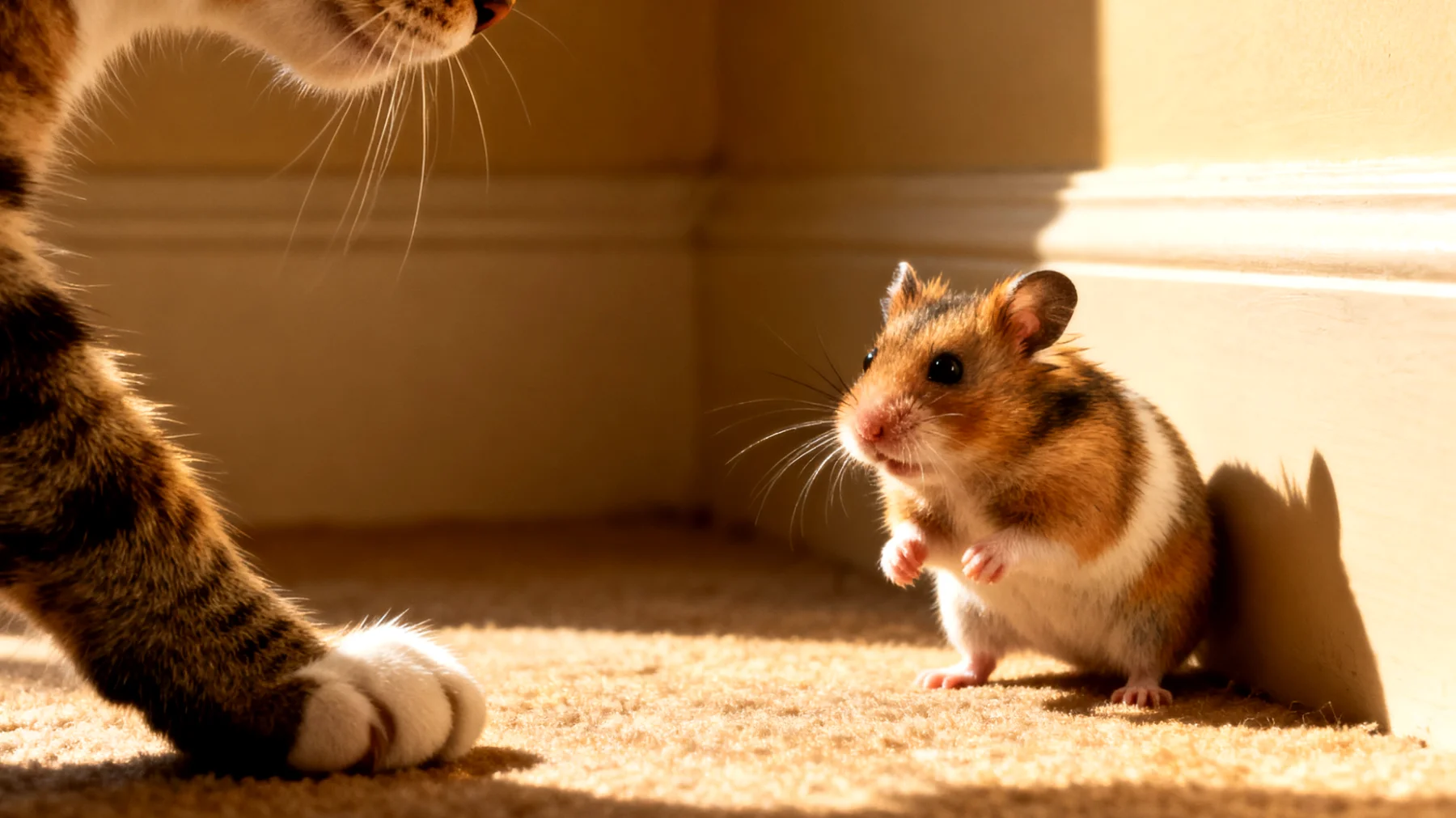 Hamster zeigen territoriales und aggressives Verhalten gegenüber anderen Tieren im Haushalt, da sie von Natur aus Einzelgänger sind und das Zusammenleben mit anderen Haustieren Stress, Angst und Konflikte verursachen kann"