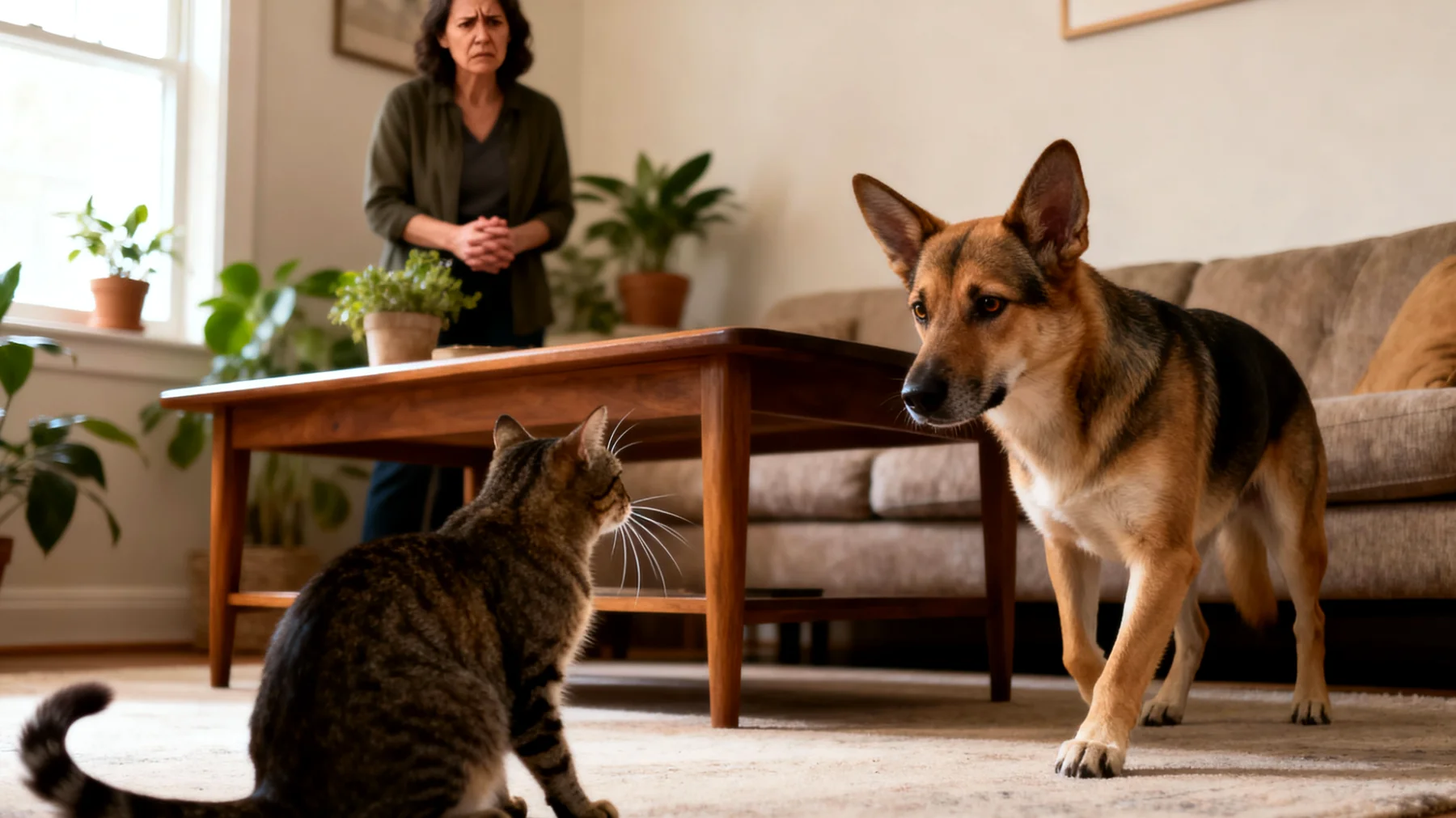 Hund zeigt unerwünschtes Verhalten oder Aggression gegenüber anderen Haustieren im Haushalt und benötigt gezieltes Training zur Förderung von Sozialverträglichkeit und friedlichem Zusammenleben"