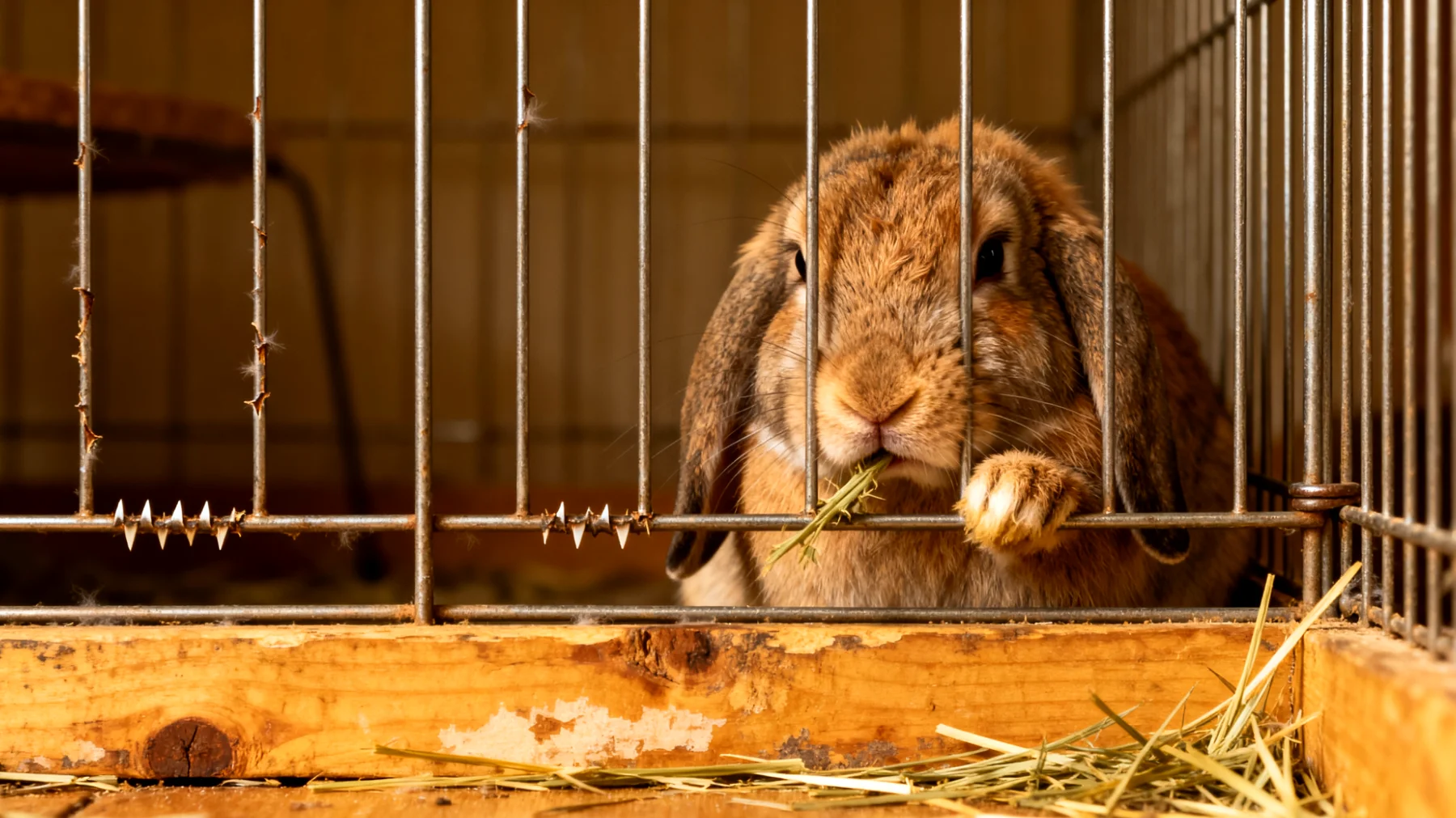 Kaninchen langweilen sich in der Wohnungshaltung und zeigen Verhaltensauffälligkeiten wie Käfiggitter-Nagen, Aggression oder Apathie aufgrund von mangelnder Bewegungsfreiheit und fehlender artgerechter Beschäftigung"