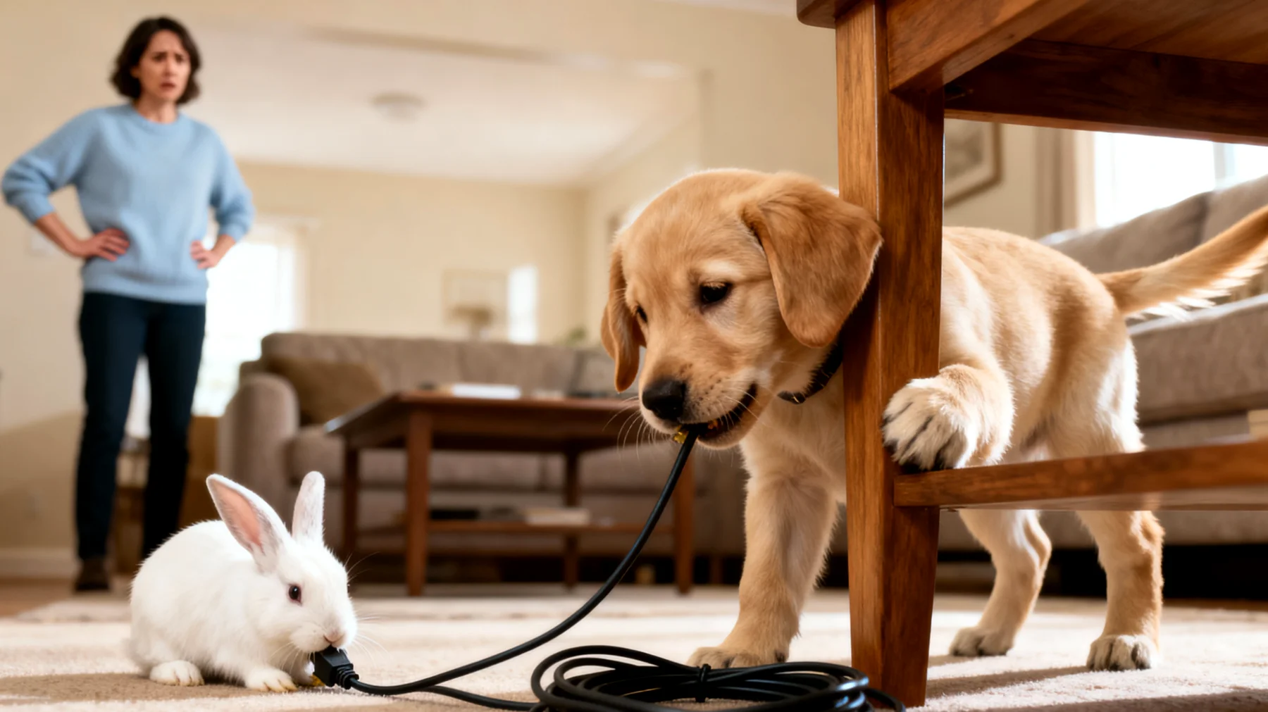 Welpe-Kaninchen neigen dazu, an Möbeln, Kabeln und anderen Gegenständen zu knabbern und benötigen eine gezielte Erziehung, um unerwünschtes Verhalten frühzeitig zu korrigieren und sichere Grenzen zu lernen"