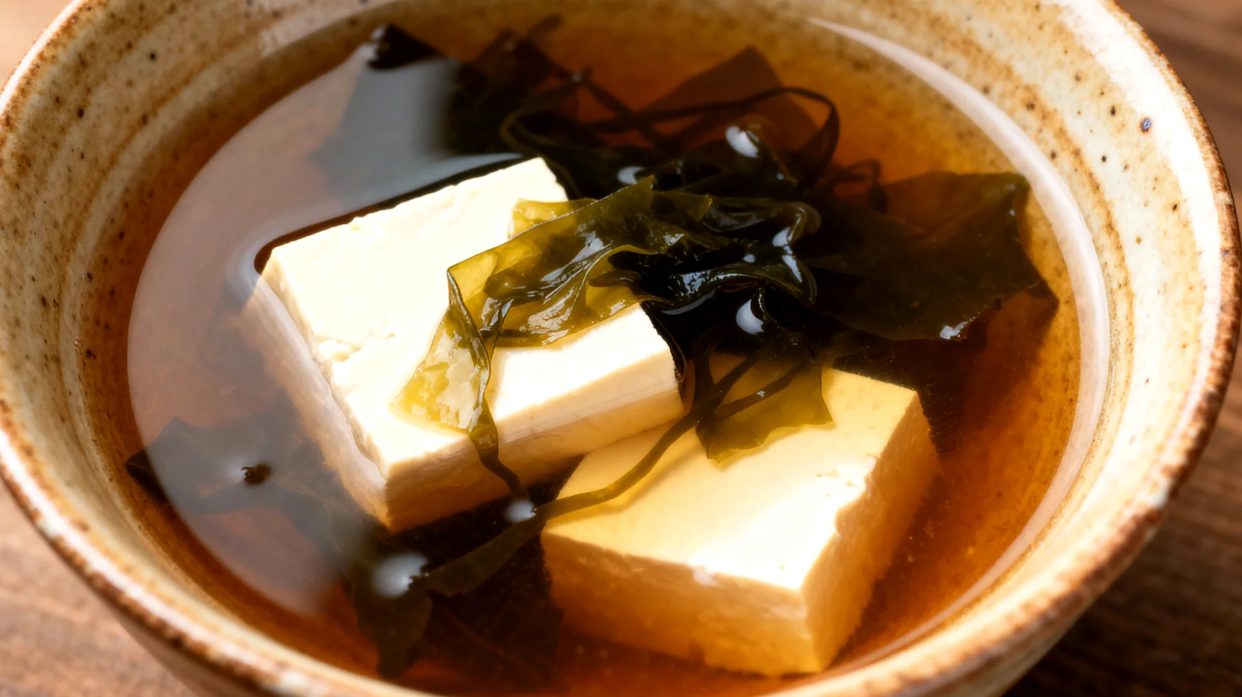 Miso-Suppe mit Wakame-Algen und Seidentofu"